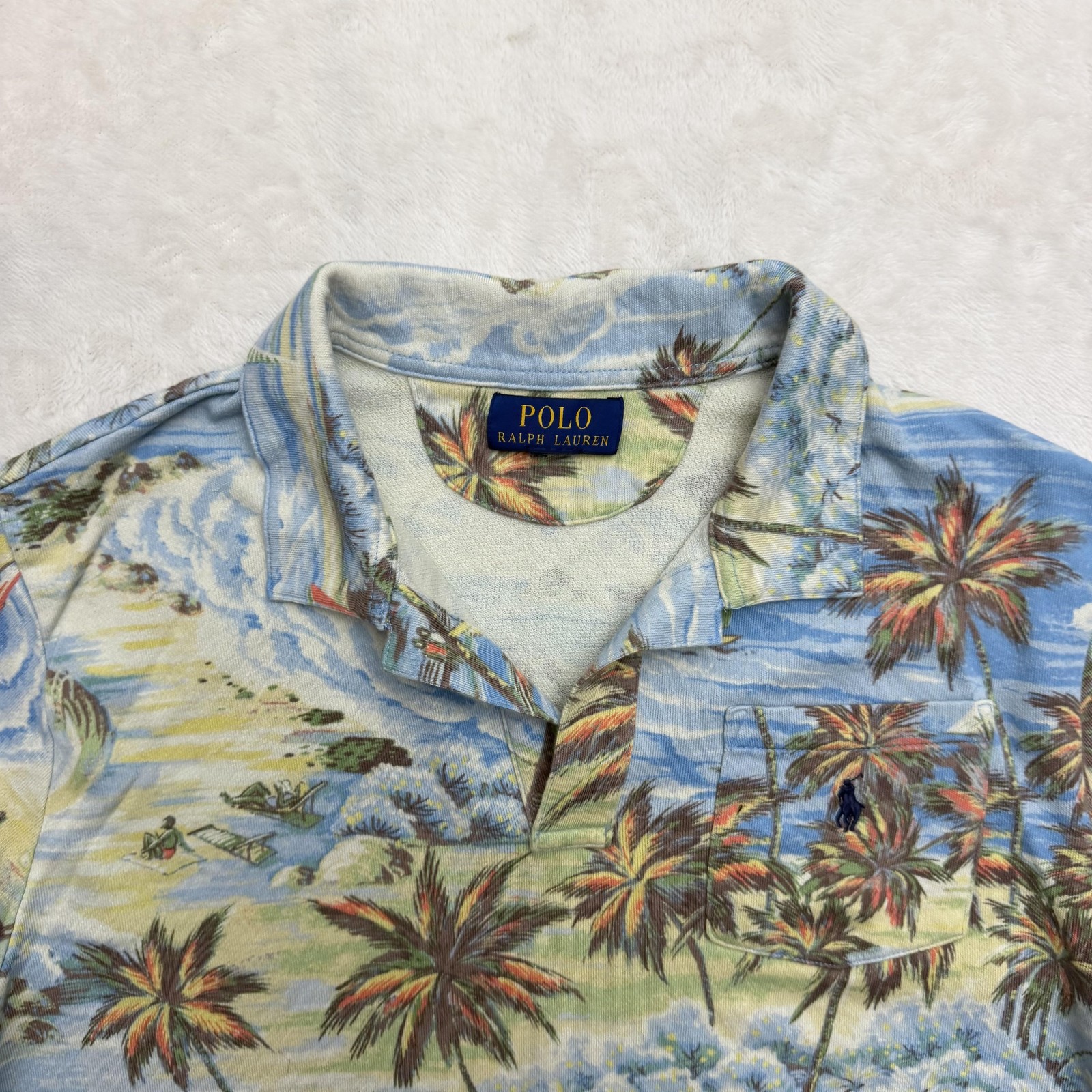 Ralph Lauren Polo Shirt Mens Medium Multicolor Tropical Beach Scenic Print thumbnail 2
