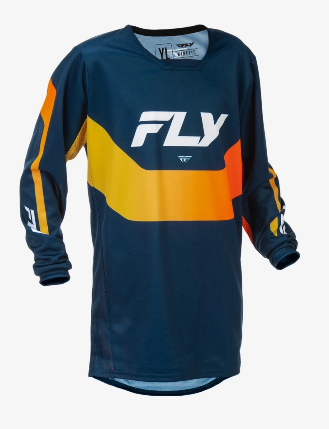 2026 Fly Racing Youth Kinetic Jersey Navy Orange MX BMX Jersey Youth L