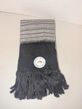 Made In Mexico Open Knit Black & Gray Scarf With Fringe 26" x 72" Unisex