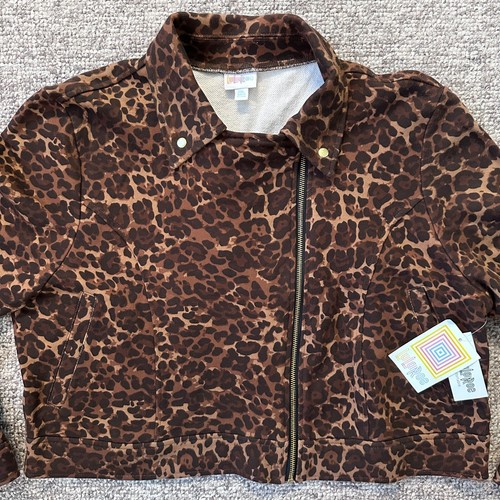 LuLaRoe Presley Moto Jacket 2XL Animal Leopard Cheetah Print Zip Hip Length NWT - Picture 2 of 15