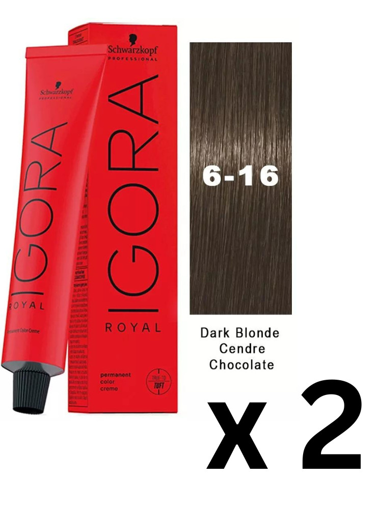 Перманентная краска для волос Schwarzkopf Igora Royal 6-16 - Упаковка из 2 штук 5590₽