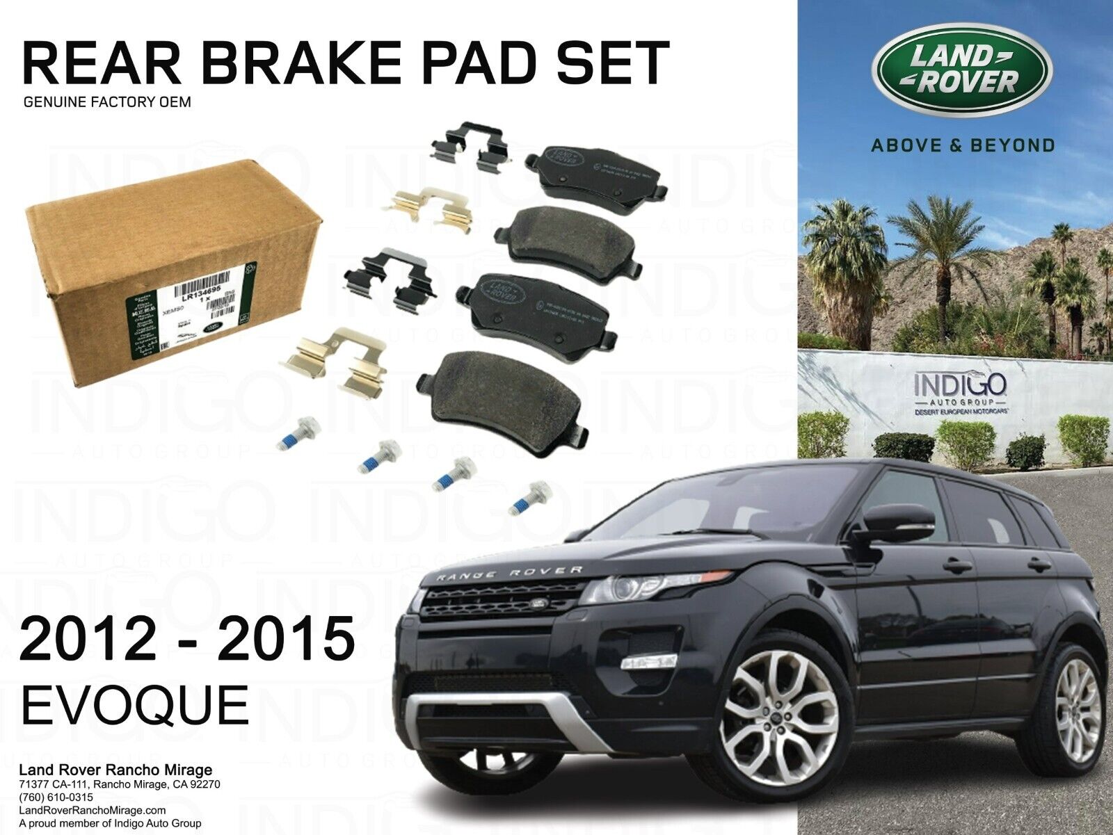 2012-2015 Range Rover Evoque Rear Brake Pad Set Genuine Factory OEM LR134695