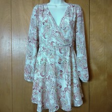 Forever 21 Women's Small Long Sleeve Faux Wrap Paisley Peasant Boho Dress