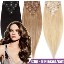 100 Real Clip In Remy Human Hair Extensions 8 Pieces Full Head Straight Ombre 0
