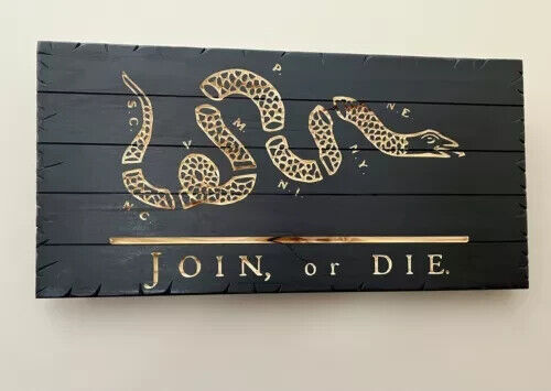 Wooden Join Or Die Style American Flag, Rustic Flag Black Polished Wooden Gift - Picture 1 of 7