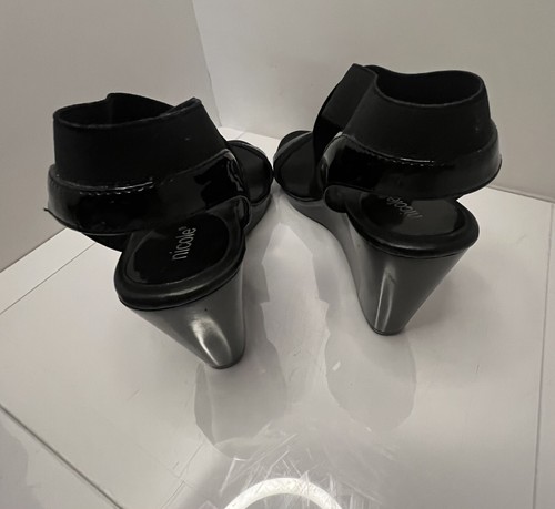 Nicole Women Shoes Black Patent 3” High Heel “Presley” 8M Sandals Dressy Evening - Picture 7 of 8