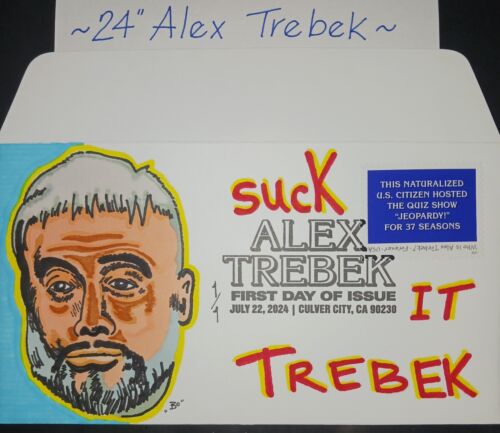 2024 Alex Trebek First Day Cover~ Hand Drawn Colored 1/1~ Jeopardy Sean Connery - Picture 2 of 2