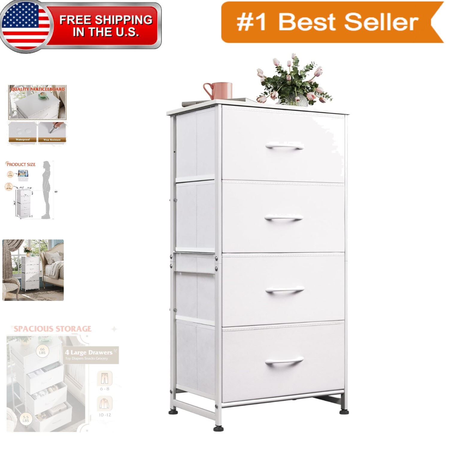 Stylish 4-Drawer Fabric Dresser - Sturdy Storage Tower for Bedroom & Entryway