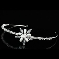 Unique Asymmetric Bridal Wedding Crystal Beads Pearl Flower Headband Tiara V834