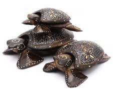 Hand-Painted Wood Sea Turtle Figurines with Floral Designs - Set or individual