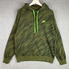 Nike Pullover Sweatshirt Hoodie Green Camo Swoosh Medium Neon Logo