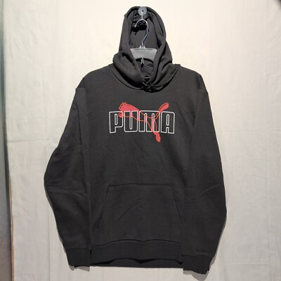 Puma Long Sleeve Raised Up Pullover Hoodie Men's XL Black Red Logo