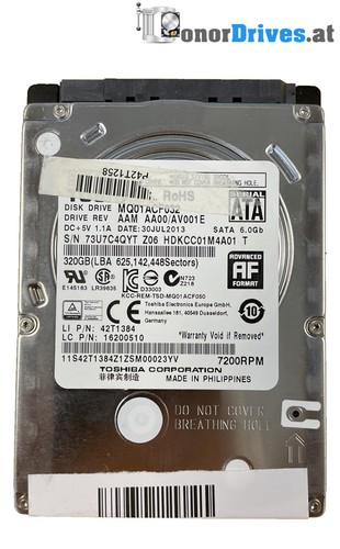 Toshiba MQ01ACF032 - 320 GB - SATA - Pcb : G003235B Rev. *