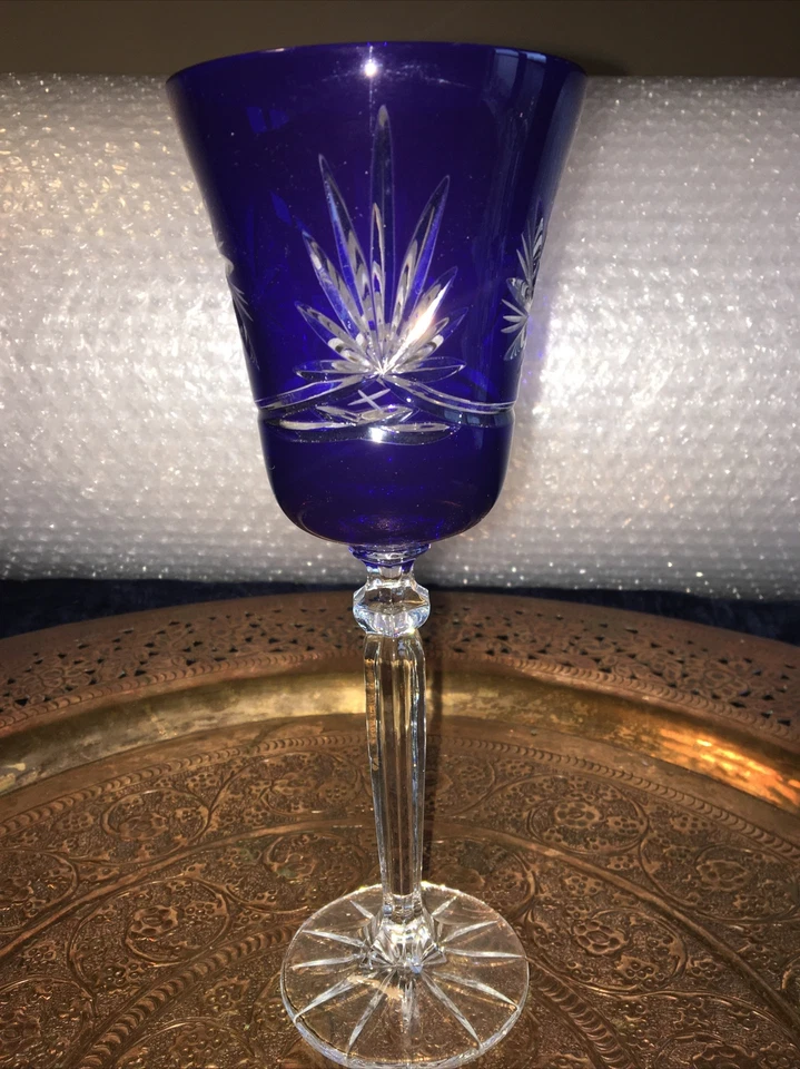 Cut to clear Crystal Wine / Hock Glass / Goblet blue glass cut to clear - Image 4 of 4