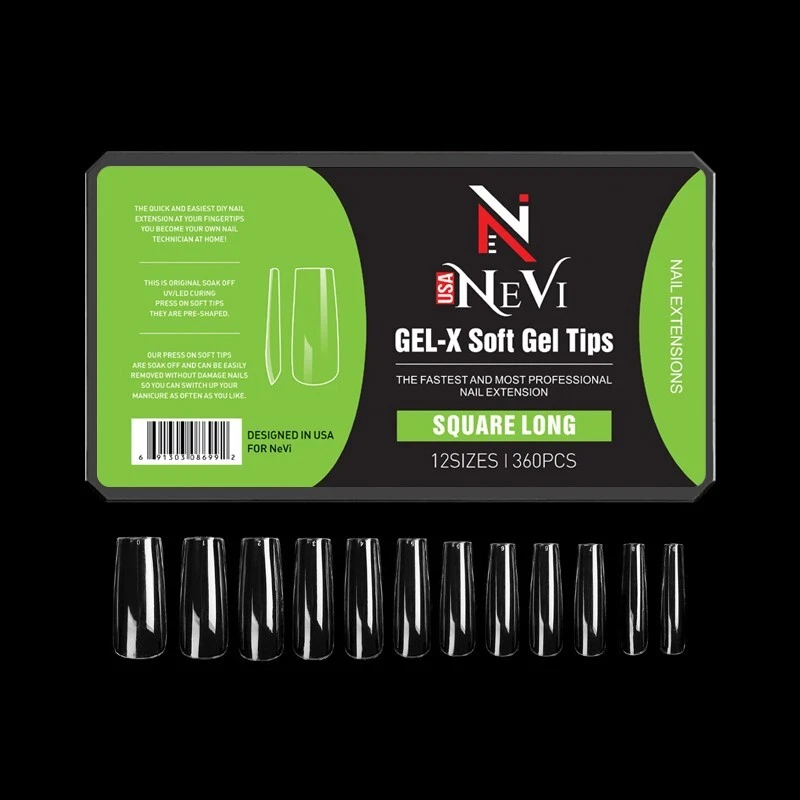 Gel de Uñas-X Caja Natural de Puntas 12 Talla NeVi EE. UU. (Cuadrado Largo) Foto 2 de 3