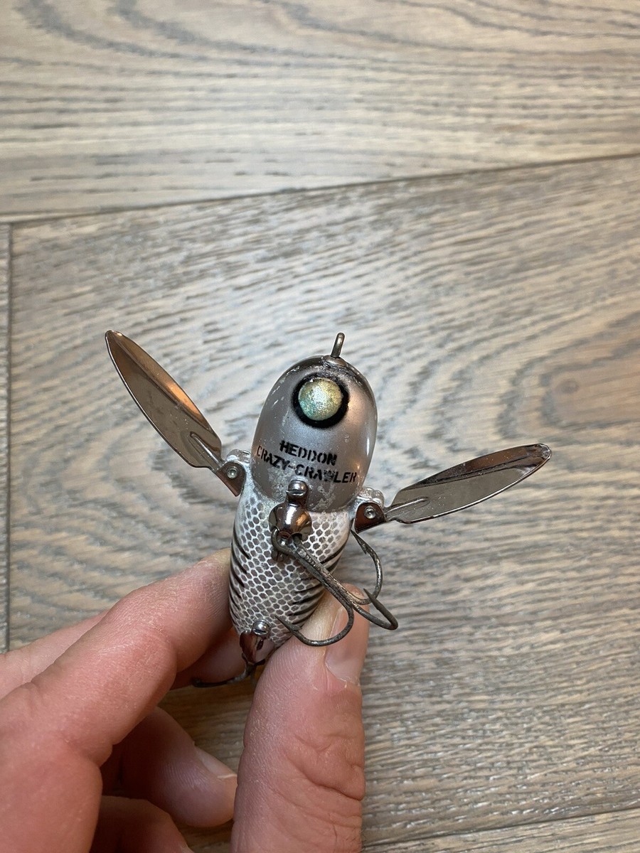 Vintage Heddon Crazy Crawler Silver And Black Fishing Lure
