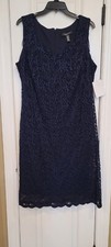 NWT R M RICHARDS Navy Blue Sparkly Below Knee Stretch Dress- 14w