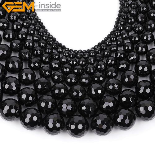 Natural Genuine Black Agate Stone Onyx Gem Beads For Jewelry Making 15" Faceted - Picture 2 of 63