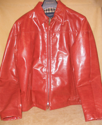 Vintage 1990's Mens Burberry Oxblood Red Leather Jacket Size 50