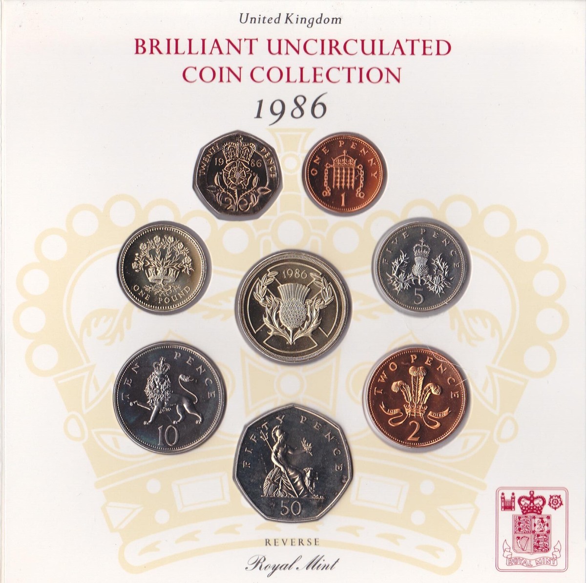 1986 United Kingdom Brilliant Uncirculated 8 Coins Set Queen