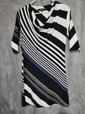 Nine West Black and White Striped Print Cowl Neck Dress Size 8 