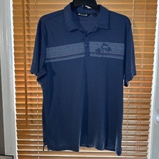 Travis Mathew Men's Blue Striped Palm Tree Pima Cotton Blend Polo Shirt Size XL