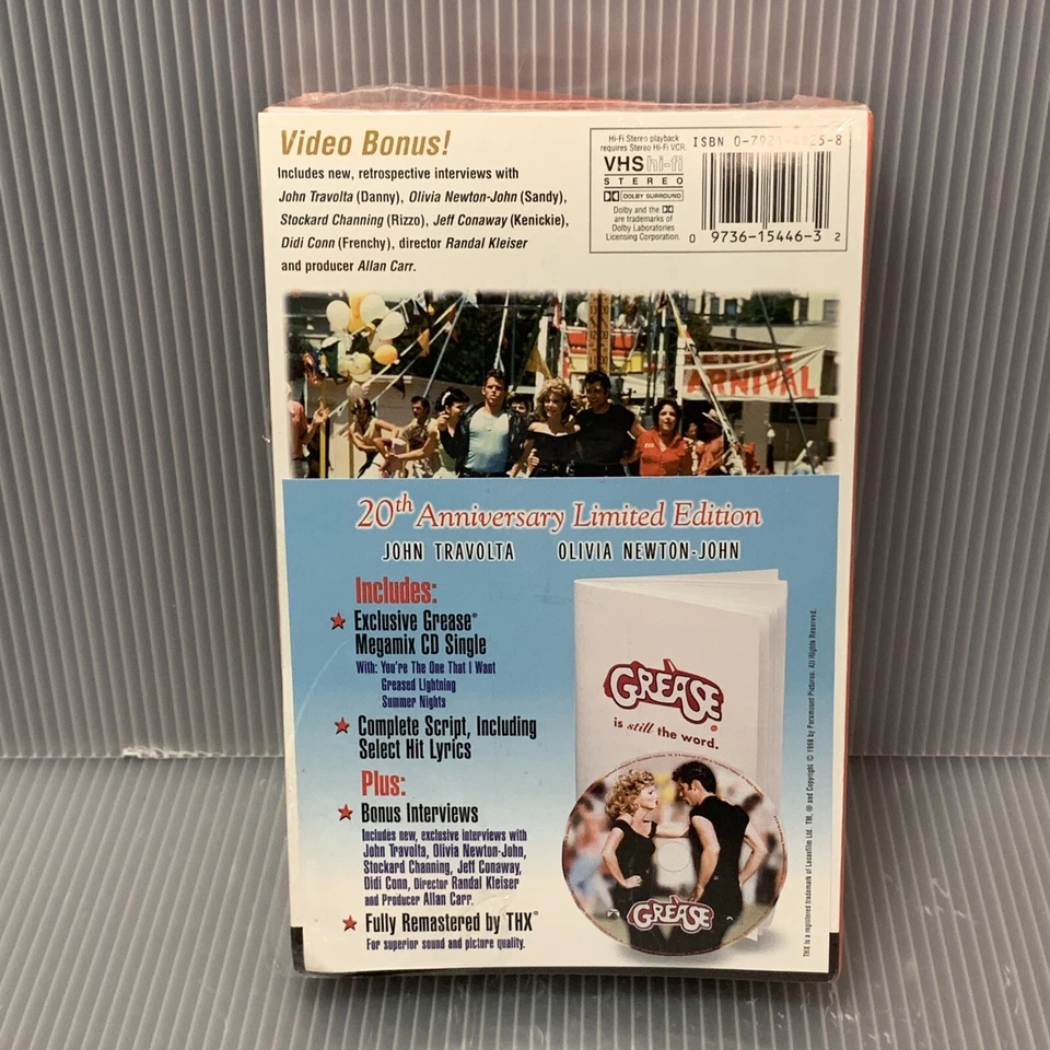 Grease: 20th Anniversary (VHS, 1978) w/ Screenplay CD ~Olivia Newton-John ~New - Image 3 of 4