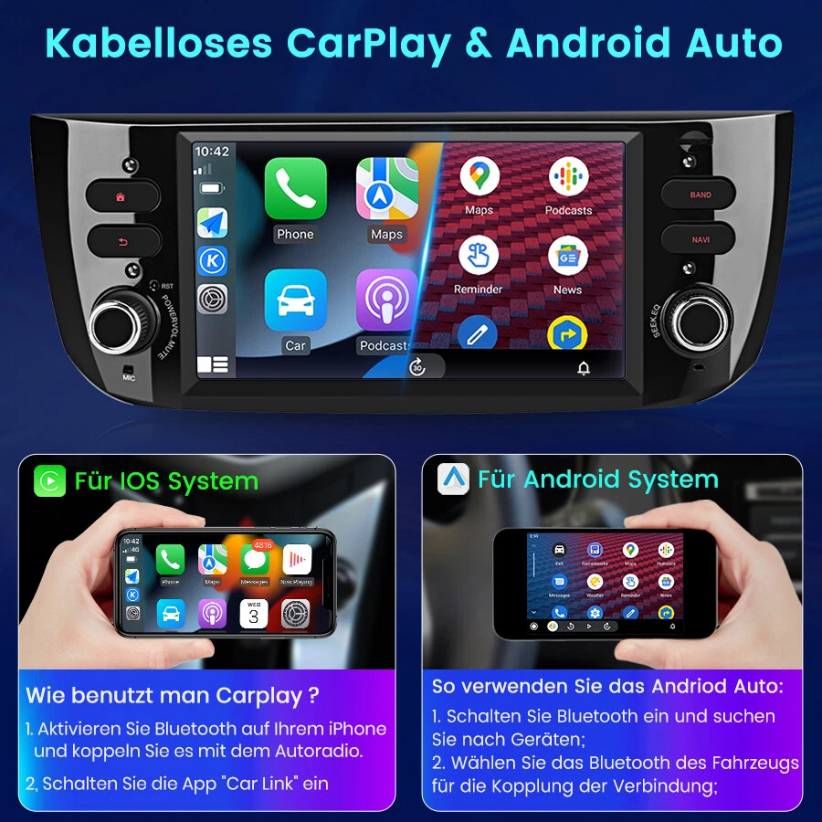 Carplay Für Fiat Grande Punto EVO 199 Linea 2012-2017 Android 13 Autoradio Navi - Bild 4 von 4