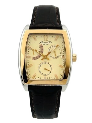 Kenneth Cole KC1433 Bicolour Gold Dial Multifunction Brown Leather Strap Watch