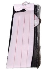 Vintage Pink Poly Cloth, Mens Adjustable Pre.Tie Bow.Tie Cumberbund Set