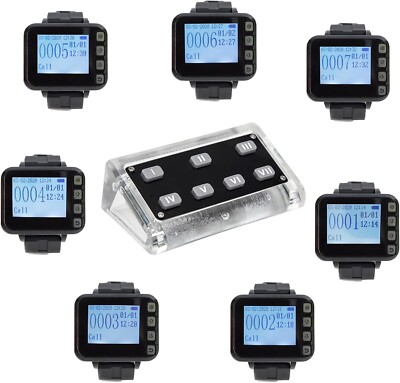 Wireless Restaurant Pager System 7 Watch Receivers for Kitchen Waiter Staff