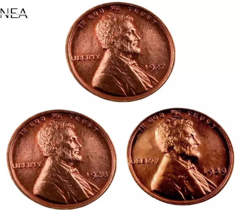 1927-D+1928-D+1929-D Lincoln Wheat Penny Cent Lot ~ Gem BU (red) ~~ 3 Coin Set