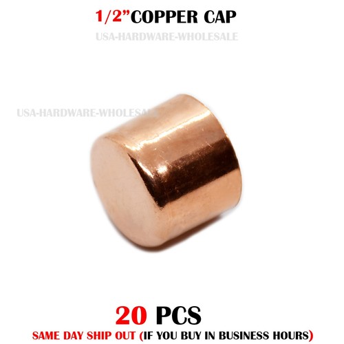 20 pcs 1/2" COPPER CAP COPPER PIPE END CAP (FITS 5/8" OD COPPER PIPE)