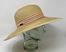 Sun 'n' Sand Straw Sun Hat Wide Brim Multicolor Striped Detail Floppy Packable