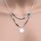 BEADED Pendant NECKLACE 2 Strand BLUE Bead LAYERED 46cm Fine SILVER Tone Chain