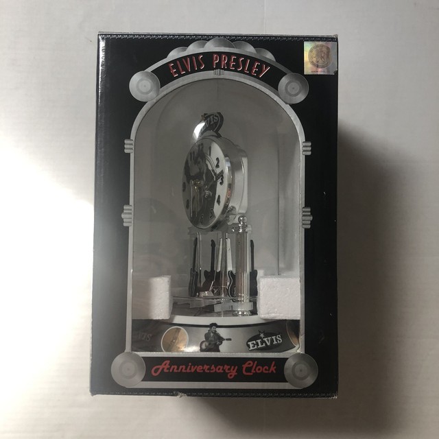 Elvis Presley Anniversary Clock, Rotating Guitar Pendulums, Glass Dome