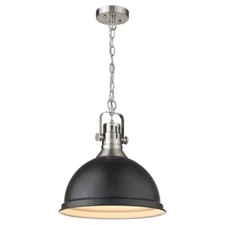 Jazava Modern Industrial Black Large Pendant 1 Light Brushed Nickel