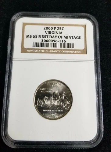 2000-P-Virginia State Quarter-NGC MS 65- First Day of Mintage