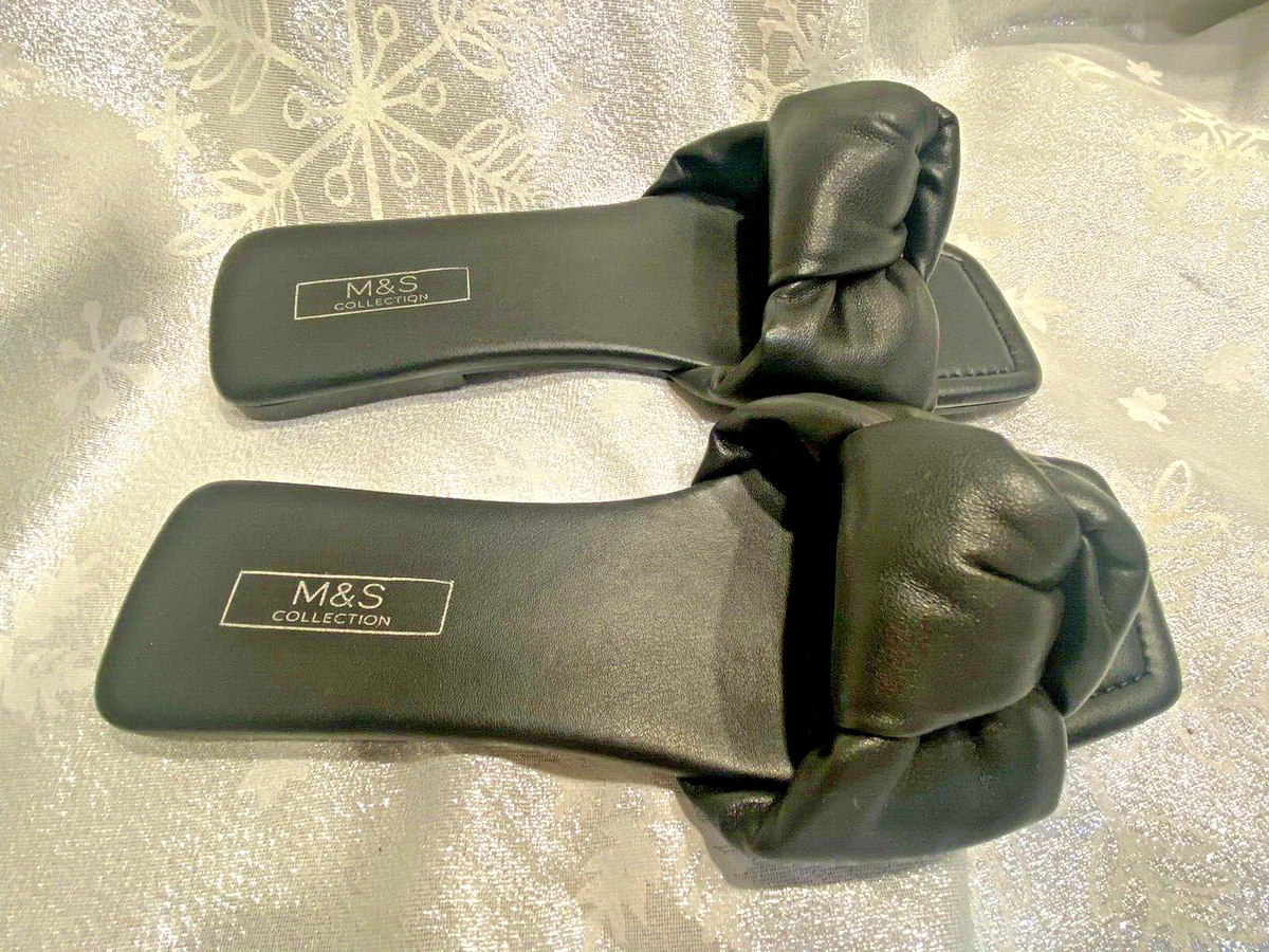 M S Collection Black Knot Flat Slip on Sandals UK 5 EU 38 BNWT