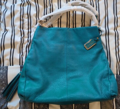 Coach 25636 Litea Large Leather Shoulder Bag Teal W/ Tasseled
