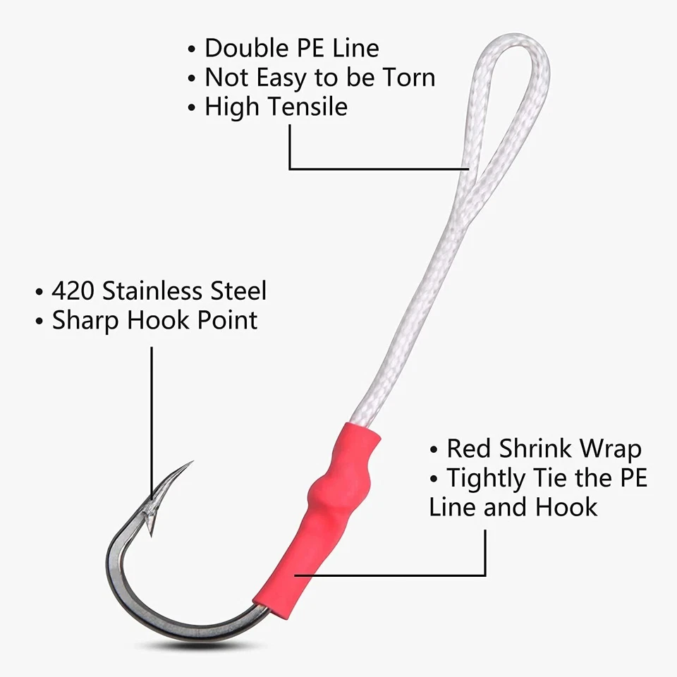 Ganchos auxiliares de aço inoxidável preto gancho de pesca com linha PE 1/0#-10/0# - Imagem 3 de 4