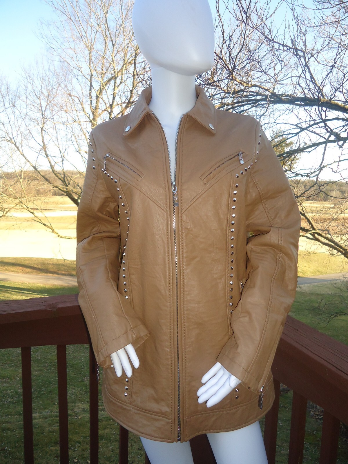 Ameri Mode Medium Brown Jacket Faux Leather Studd… - image 9