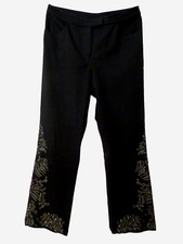 St. John Evening Marie Gray Pants Black Lace Embroidered Bootcut Sz 10 Y2K Vtg