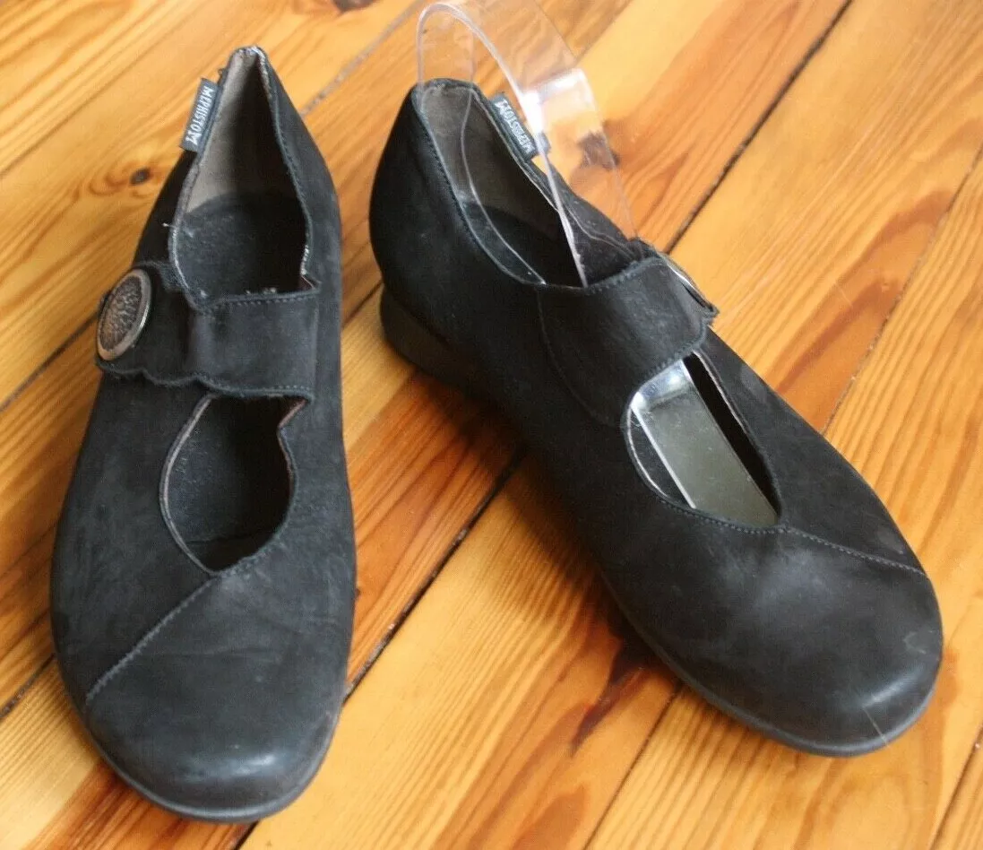 Mephisto 7 Black Nubuck Leather Low Wedge Mary Jane Comfort Heels