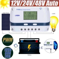 100A PWM Solar Charge Controller For 12V 24V 48V DC Solar Panel RV PV Regulator