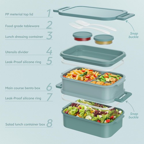 Bento Box Adult Lunch Box 72oz Stackable Bento Lunch Box For Adults 3 Layers All - Picture 5 of 8