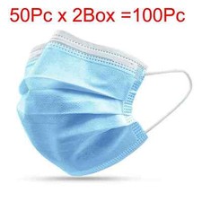 2x50 Pcs Disposable Face Mask 3Ply Mouth Cover NON-Medical Surgical Blue