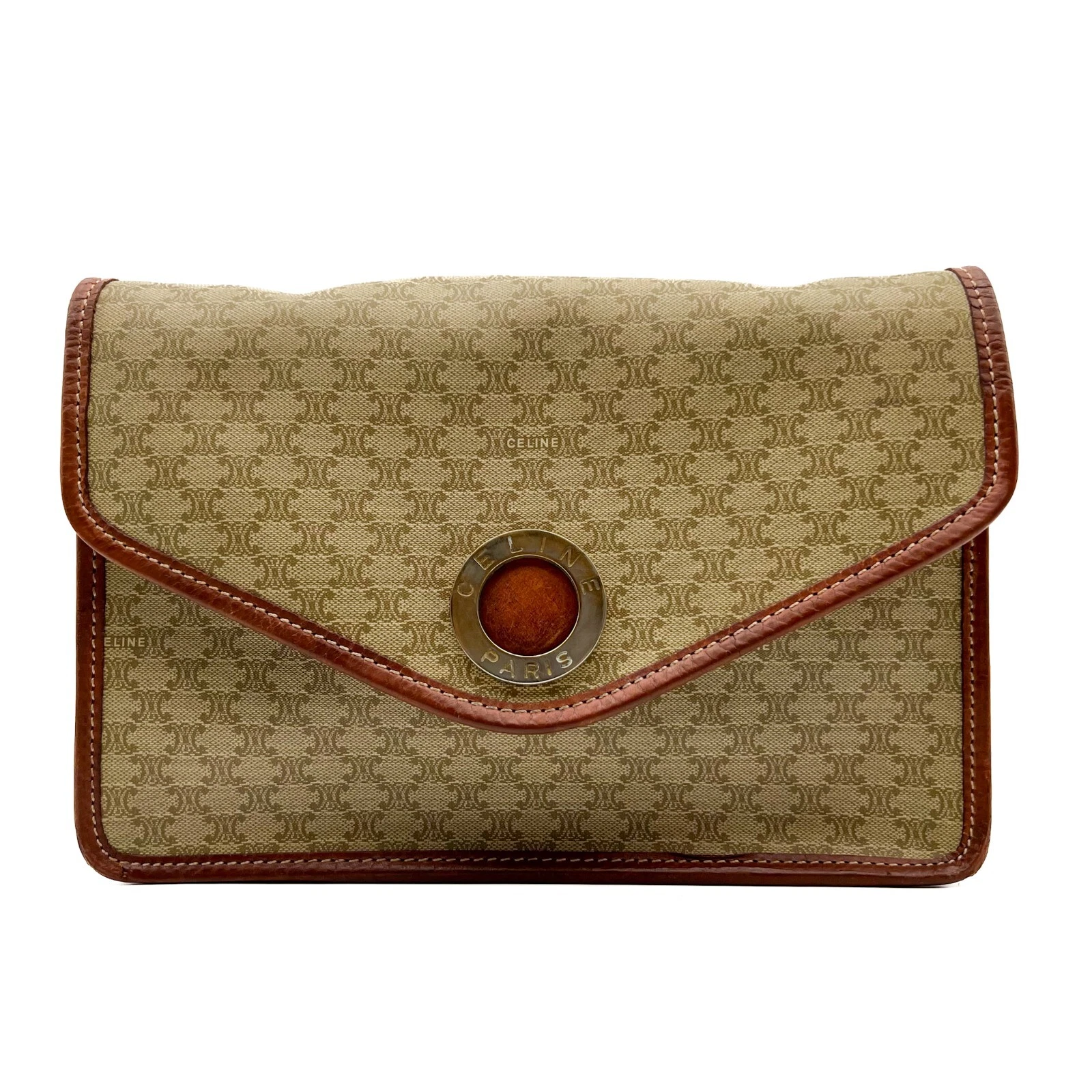 Borsa a tracolla vintage CELINE Macadam PVC pelle beige borsa autentica