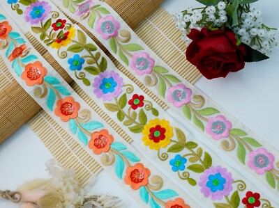 Bestickte Spitzenborte 5cm 6cm breit Parsi Sari Bordüre Hochzeit Nähen Basteln Nähen