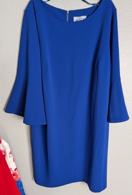 J. Howard Dress Womens 18W Eighteen Weekly Blue Bell Sleeve Zip Back Knee Length
